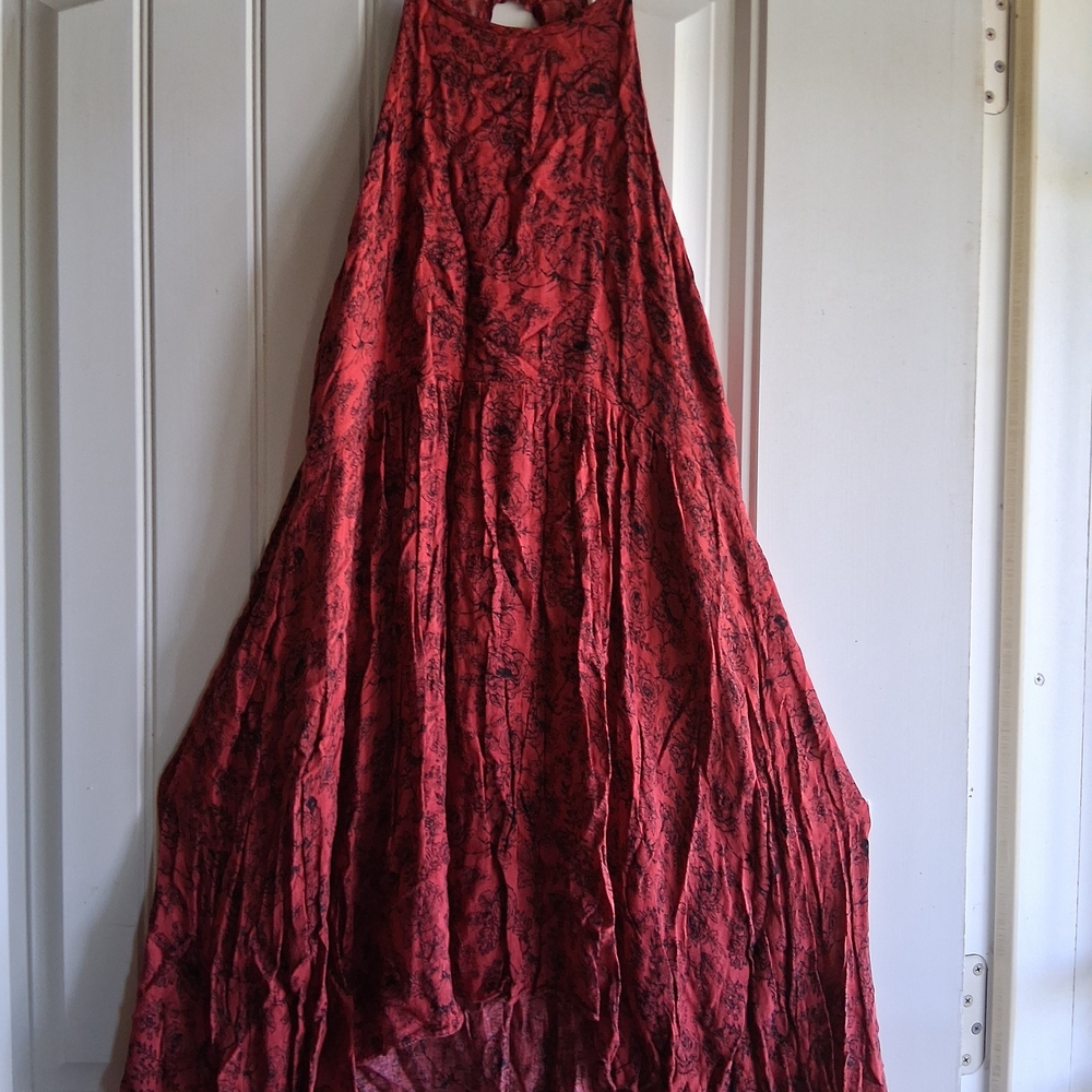 Adam Levine Collection Red Pleated High-Low Maxi Dress
